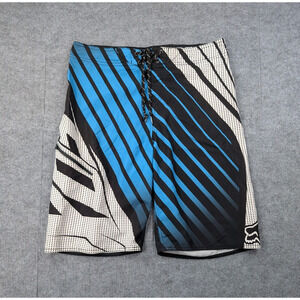 Fox Racing Board Shorts Mens 34 Swim Trunks 11" Beach Y2K Vintage AOP Logo Light